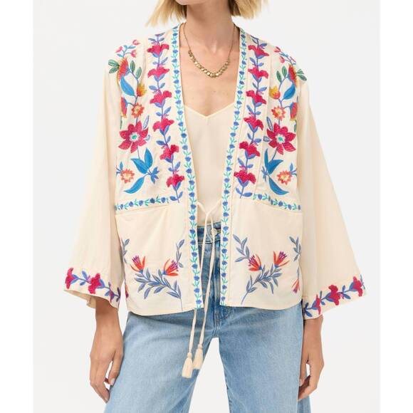 JOHNNY WAS Jackets & Blazers - NEW JOHNNY WAS elizabeth front tie patchwork kimono in ecru